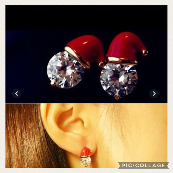 NEW Chic Xmas Red Santa Claus Crystal Post Earrings - Picture 5 of 6